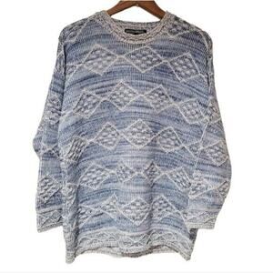Vtg David Brett Sweater Men XL Blue Chunky 3D Knit Diamond Geometric Grandpa USA